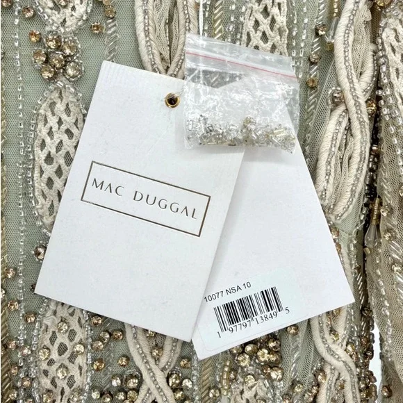 Mac Duggal NEW Embellished Mesh Long Sleeve A Line Gown Nude Sage $1,798 Size 10 - Picture 15 of 16
